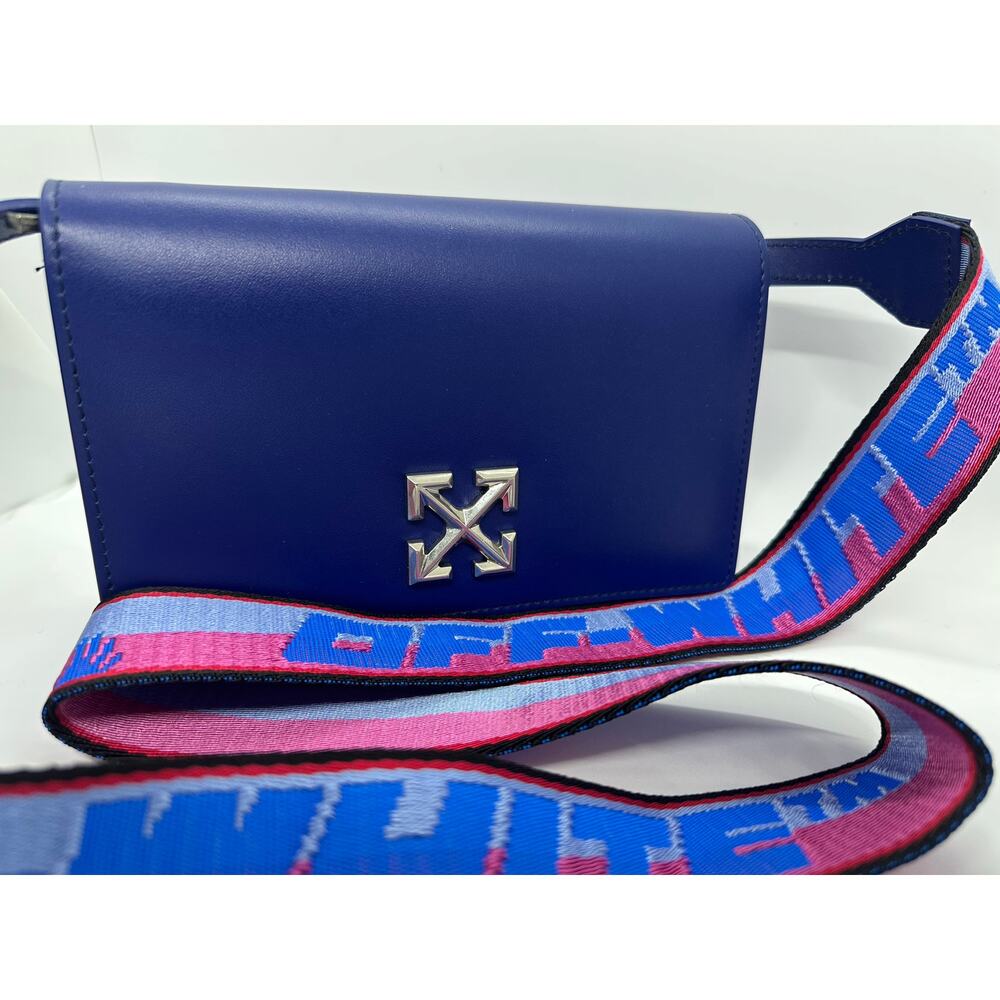 RARE Off-White Leather Jitney 0.5 Flag Bag Blue New without Tags